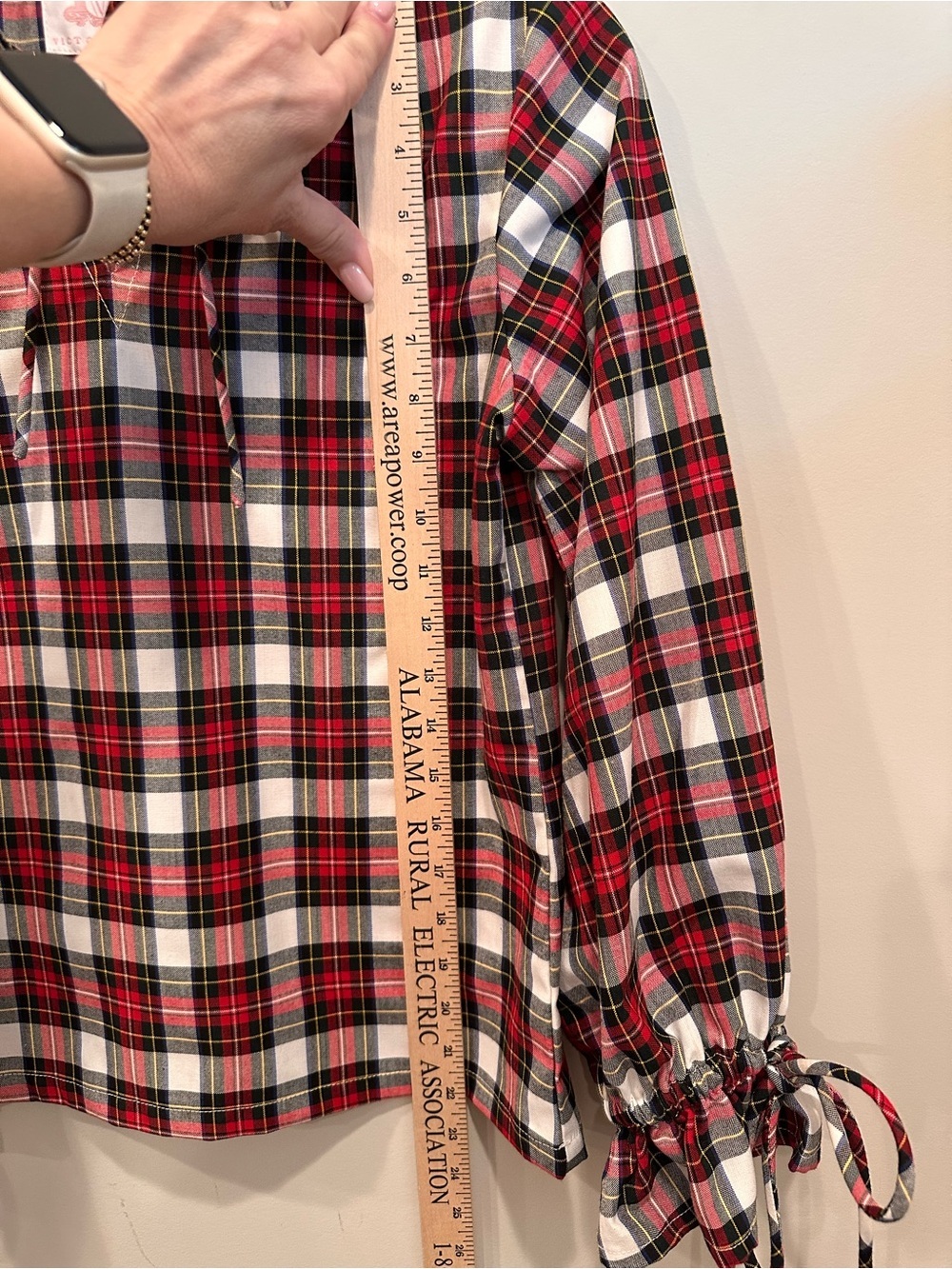 Victoria Dunn Red, White Black Plaid Ruffle Tie-Neck & Sleeve Blouse Holiday XS - Picture 5 of 12